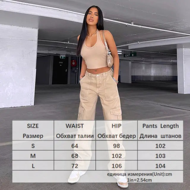 Streetwear Cargo Pants Zip Pocket Low Rise Denim Trousers Vintage
